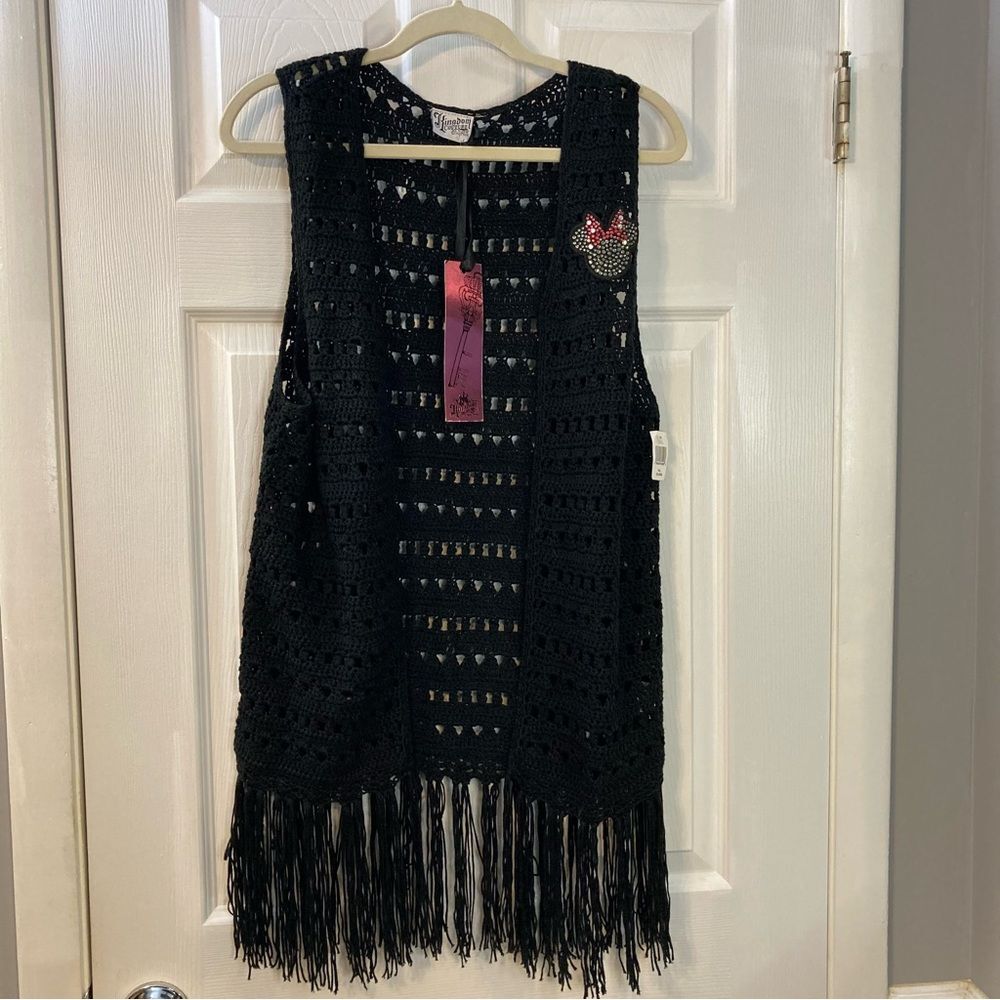 Rare Kingdom Couture by Disney Parks  Minnie Mouse Black Crochet Fringe Vest XXL